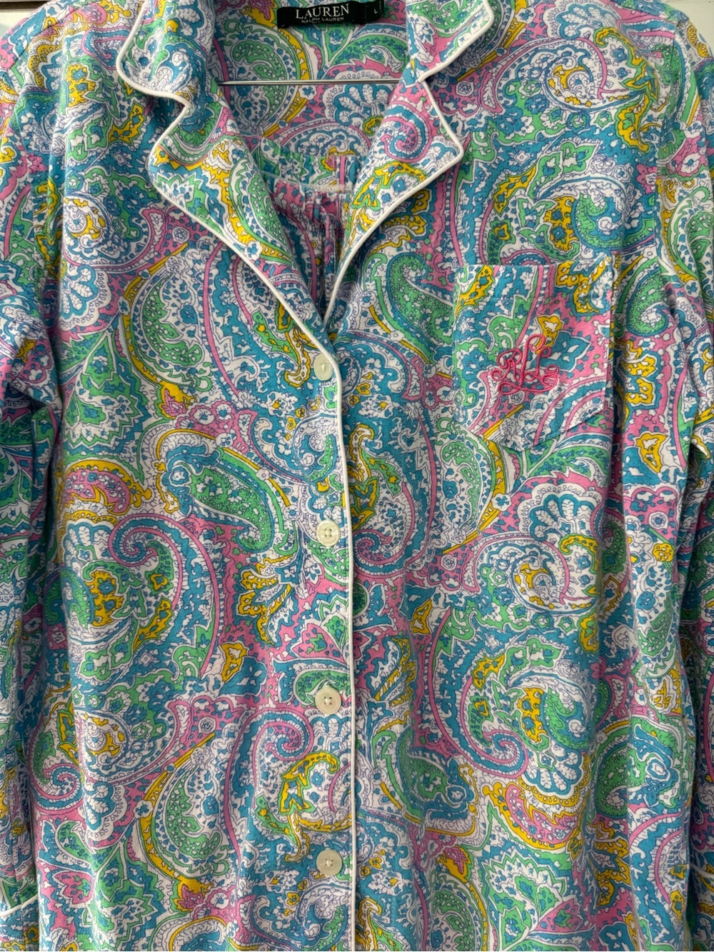 Ralph Lauren Paisley Button-Front Pajamas 60% cotton 40% polyester L